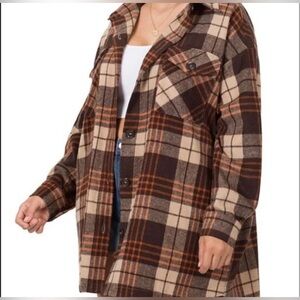BTFBM brown Plaid shacket Shirt button up front pockets women’s large